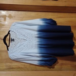 Peasant blouse, blue ombre XL